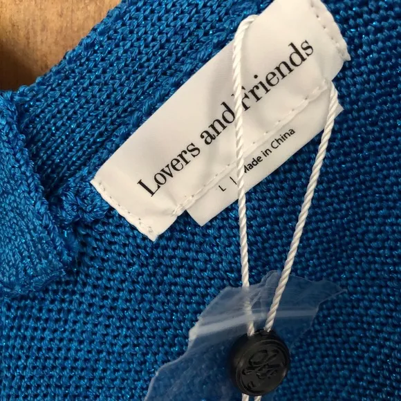 Lovers   Friends Wrap Up Sweater Dress Blue Metallic Knit Christmas Holiday NWT