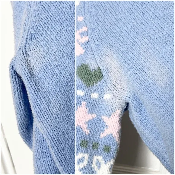 LOVESHACKFANCY 90s Pastel Heart Bow Fair Isle Knit Pullover Cropped Sweater XL