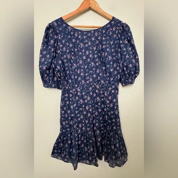 LoveShackFancy Eventide Blue Lena Dress Floral Cotton Mini Size Medium