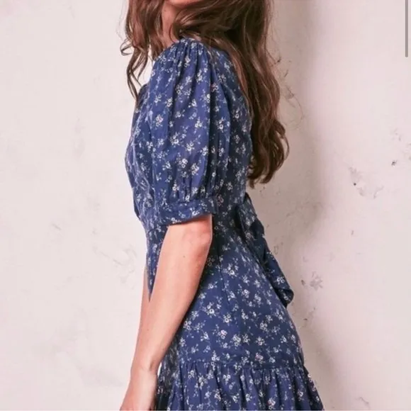 LoveShackFancy Eventide Blue Lena Dress Floral Cotton Mini Size Medium