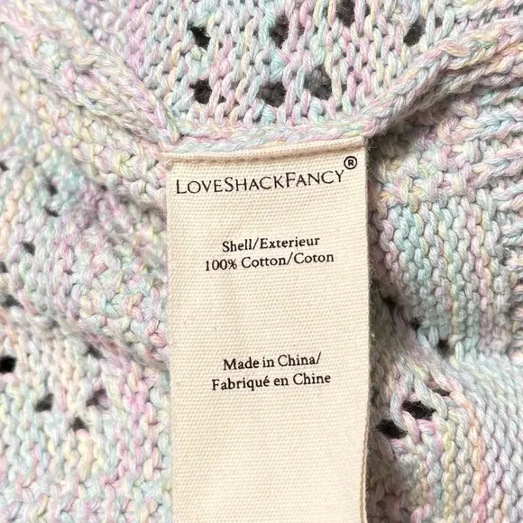 LOVESHACKFANCY Pastel Rainbow Star &amp; Heart Pointelle Cropped Cardigan Sweater L