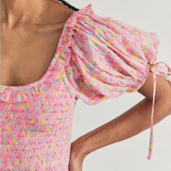 LOVESHACKFANCY Violet Dress in Melon Punch Coquette Pink Coral NWOT Size S