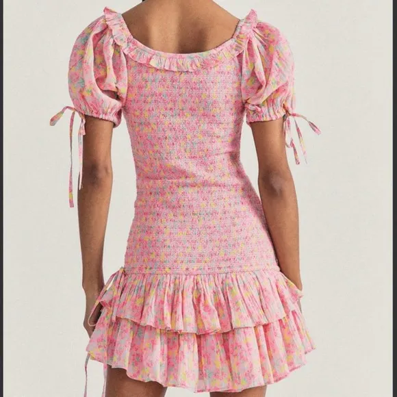 LOVESHACKFANCY Violet Dress in Melon Punch Coquette Pink Coral NWOT Size S