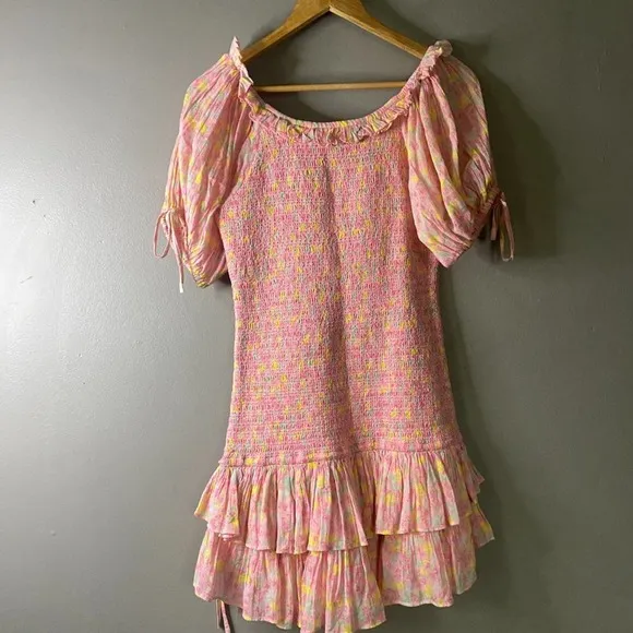 LOVESHACKFANCY Violet Dress in Melon Punch Coquette Pink Coral NWOT Size S