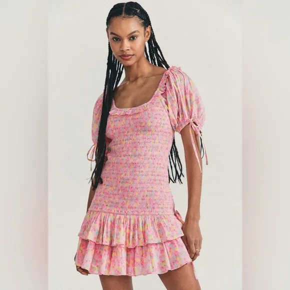 LOVESHACKFANCY Violet Dress in Melon Punch Coquette Pink Coral NWOT Size S