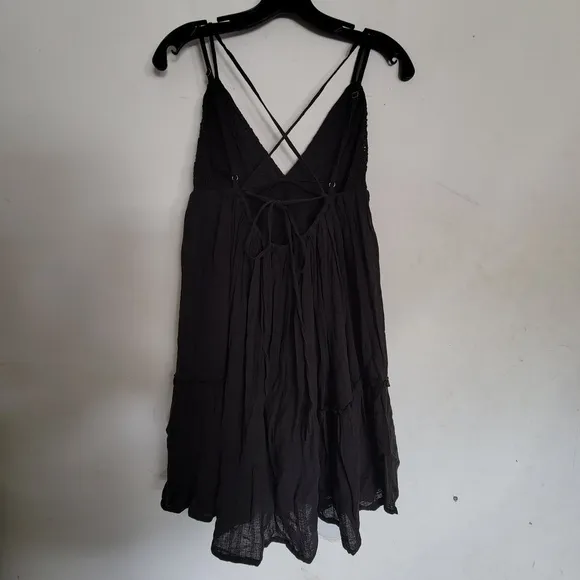 L*Space Eliana Embroidered Strappy Plunge Back Mini Dress Black Size XS