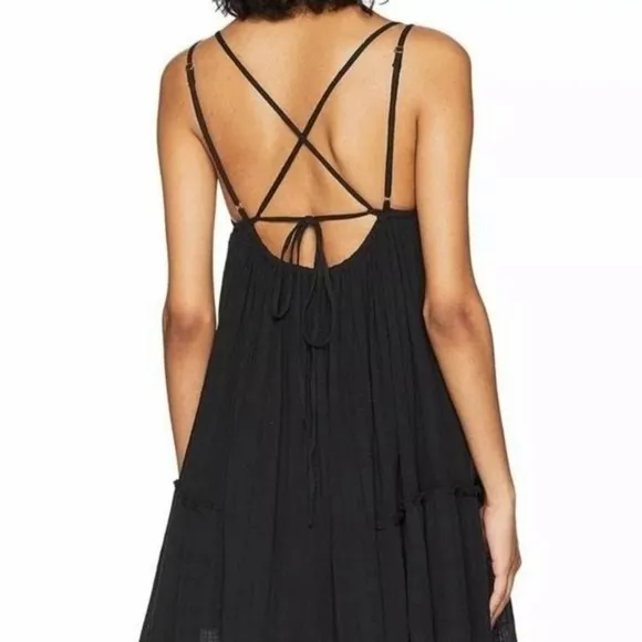L*Space Eliana Embroidered Strappy Plunge Back Mini Dress Black Size XS