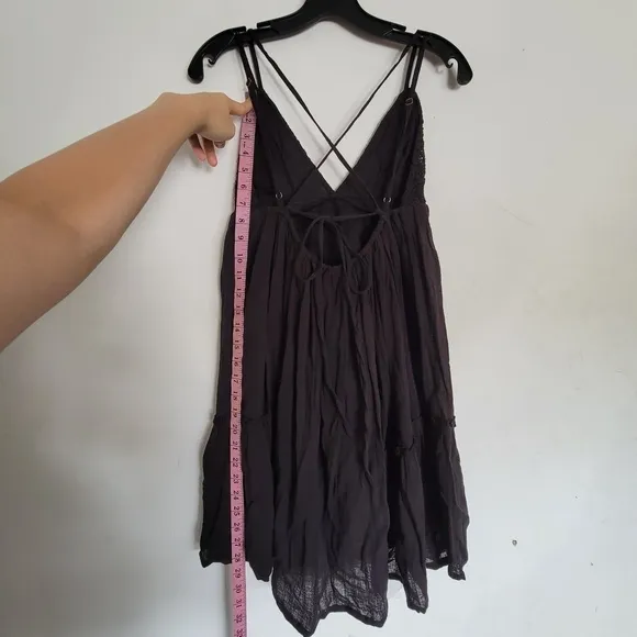L*Space Eliana Embroidered Strappy Plunge Back Mini Dress Black Size XS