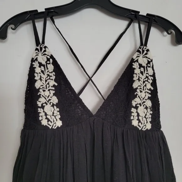 L*Space Eliana Embroidered Strappy Plunge Back Mini Dress Black Size XS