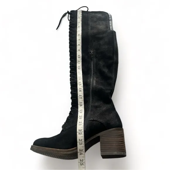 LUCKY BRAND Black Suede Zip Up Over The Knee Lace Up Riddick Boots Size 10 new