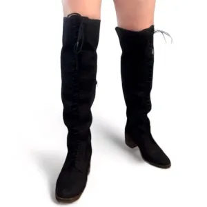 LUCKY BRAND Black Suede Zip Up Over The Knee Lace Up Riddick Boots Size 10 new