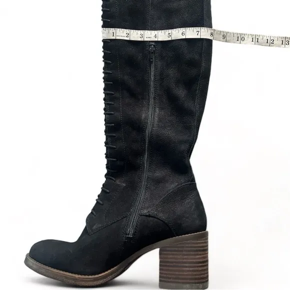 LUCKY BRAND Black Suede Zip Up Over The Knee Lace Up Riddick Boots Size 10 new