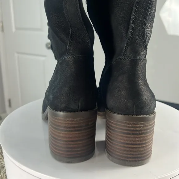 LUCKY BRAND Black Suede Zip Up Over The Knee Lace Up Riddick Boots Size 10 new