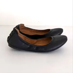 Lucky Brand Echo 2 Black Leather Round Toe Ballet Flats Women's 7