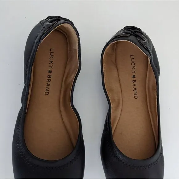 Lucky Brand Echo 2 Black Leather Round Toe Ballet Flats Women's 7