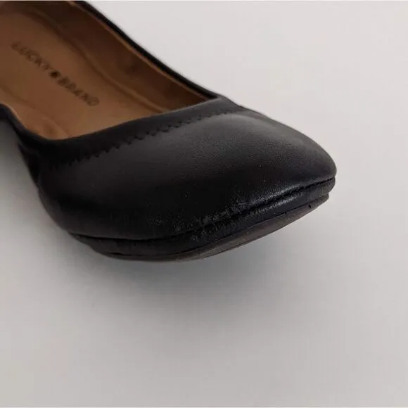 Lucky Brand Echo 2 Black Leather Round Toe Ballet Flats Women's 7
