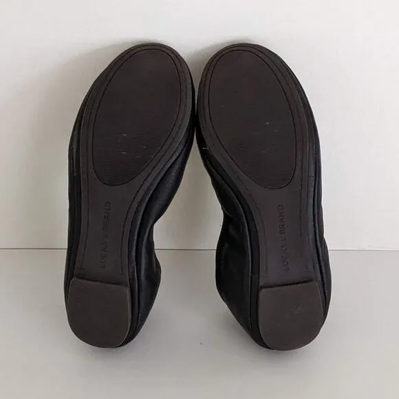 Lucky Brand Echo 2 Black Leather Round Toe Ballet Flats Women's 7