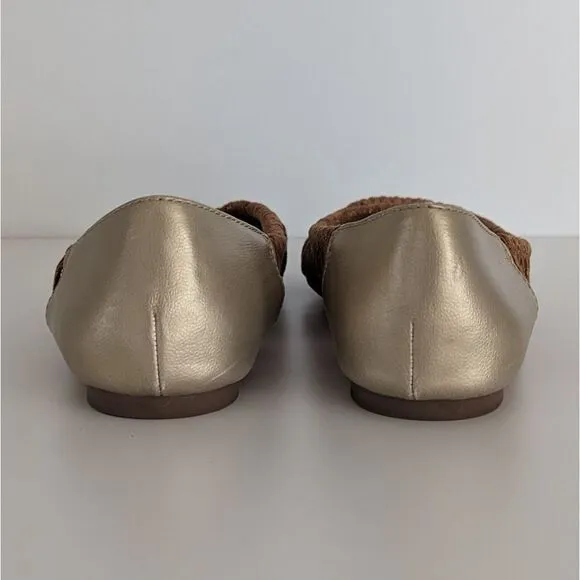 Lucky Brand Gold Woven Round Toe Flats Women's 8