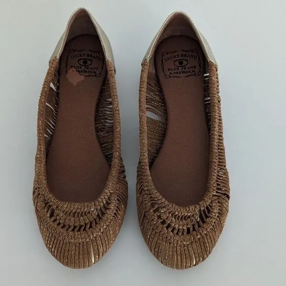 Lucky Brand Gold Woven Round Toe Flats Women's 8
