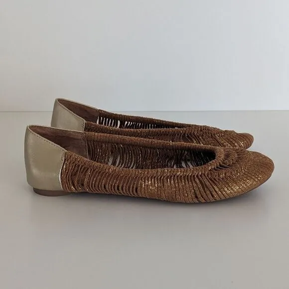 Lucky Brand Gold Woven Round Toe Flats Women's 8