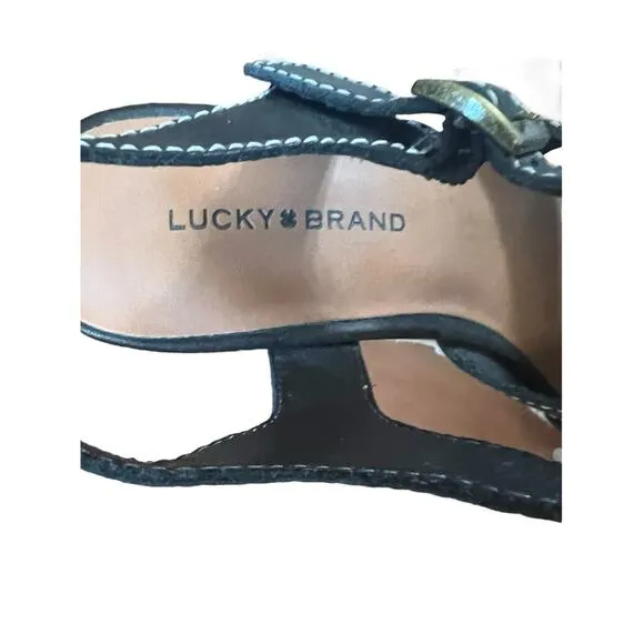 Lucky Brand Platform Wedges Ressica Leather Womens Size 8 Black