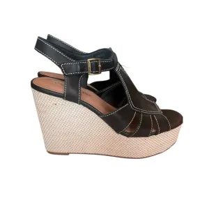 Lucky Brand Platform Wedges Ressica Leather Womens Size 8 Black