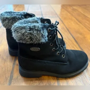 Lugz Convoy black boots women’s 6.5 faux suede &amp; fur lace up combat winter nice!