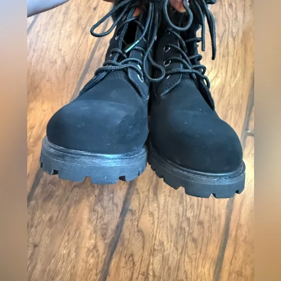 Lugz Convoy black boots women’s 6.5 faux suede &amp; fur lace up combat winter nice!
