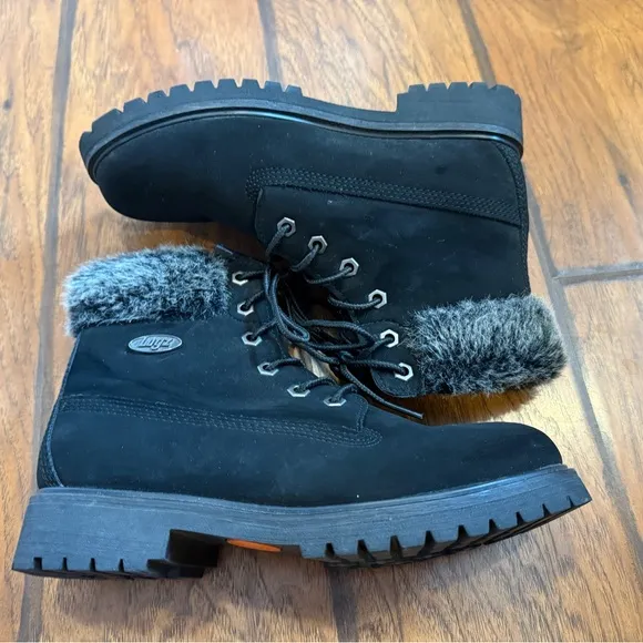 Lugz Convoy black boots women’s 6.5 faux suede &amp; fur lace up combat winter nice!