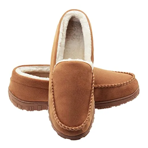 Lulex Moccasins for Men House Slippers Indoor Outdoor Plush Mens Bedroom Shoes with Hard Sole.