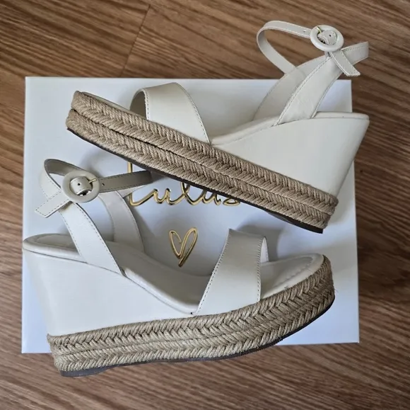 Lulus Vittoria Bone Leather Platform Espadrille Wedges NEW 8.5