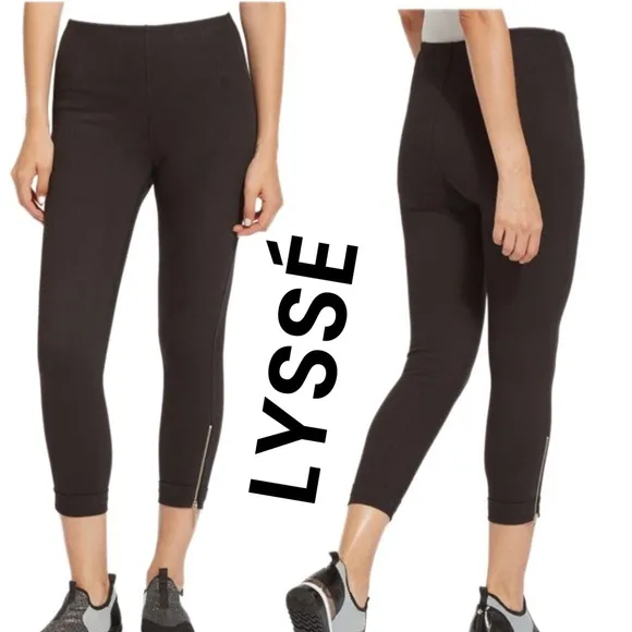 LYSSÉ NWT Cropped Zip Hem BLACK Denim Contains Concealed Waistband in 1X NWT