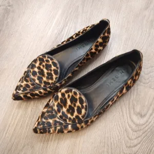 M. Gemi Leopard Print Calf Hair Point Toe Flats. Size 37
