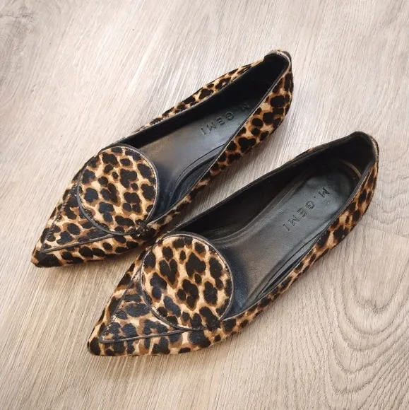 M. Gemi Leopard Print Calf Hair Point Toe Flats. Size 37