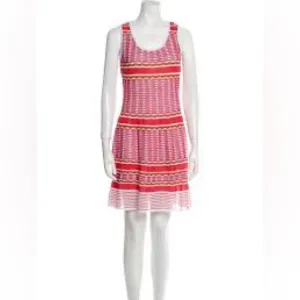 M Missoni Red Perforated Lurex Knit Sleeveless Fit &amp; Flare Dress (16)