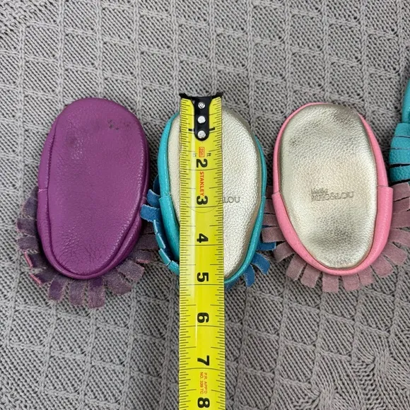 Mac and Lou Leather Moccasins - Purple, Teal, and Pink with Fringe and Bows