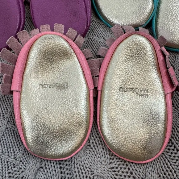 Mac and Lou Leather Moccasins - Purple, Teal, and Pink with Fringe and Bows