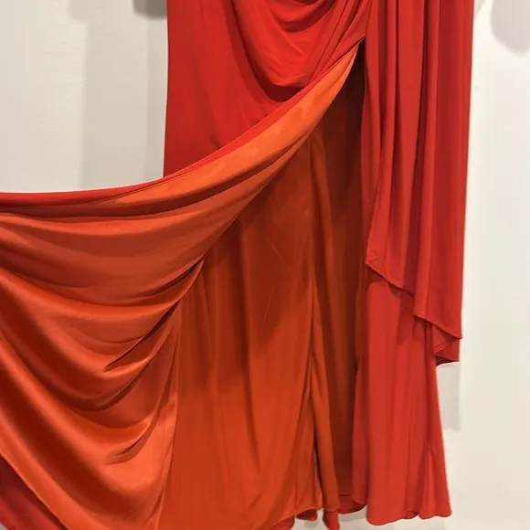 Mac Duggal Women's 12 Ruched Long Sleeve Boat Neck Gown dress conservative red