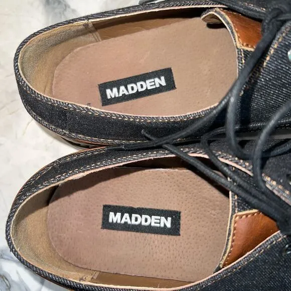 Madden M-Dynamo Black Denim/Leather Oxford Lace Up Derby Shoes Size 12 WM910287