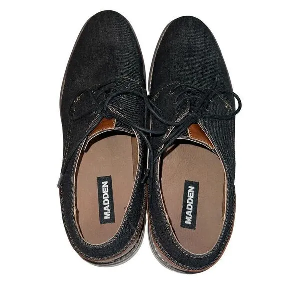 Madden M-Dynamo Black Denim/Leather Oxford Lace Up Derby Shoes Size 12 WM910287