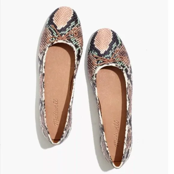 💕MADEWELL💕 Adelle Ballet Flat Snake Embossed Leather 8.5 NWOT
