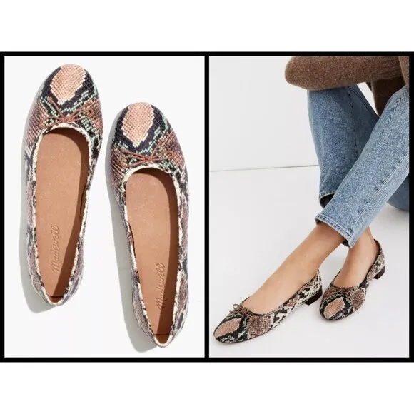 💕MADEWELL💕 Adelle Ballet Flat Snake Embossed Leather 8.5 NWOT
