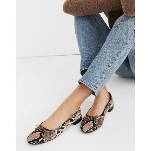 💕MADEWELL💕 Adelle Ballet Flat Snake Embossed Leather 8.5 NWOT