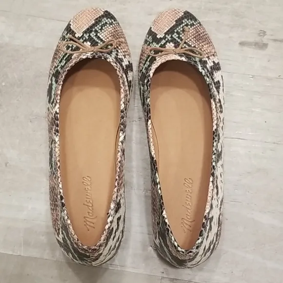 💕MADEWELL💕 Adelle Ballet Flat Snake Embossed Leather 8.5 NWOT