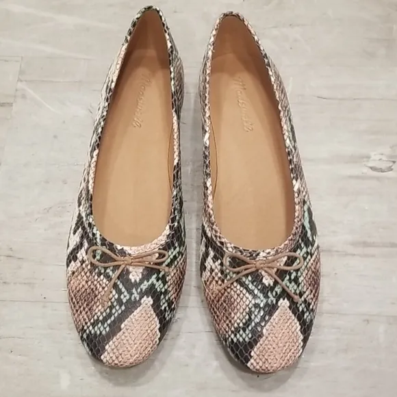 💕MADEWELL💕 Adelle Ballet Flat Snake Embossed Leather 8.5 NWOT