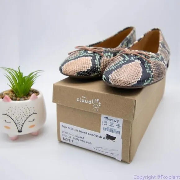 Madewell Adelle Ballet Flat in Snake‎ Embossed Leather, women's size 7