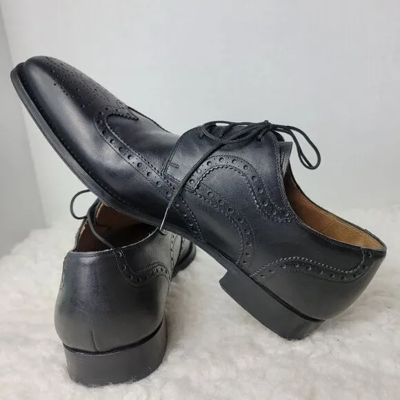 Magnanni Mens Shoes  Size 8.5  Brogue Wingtip Black Leather Derby Oxford 13974