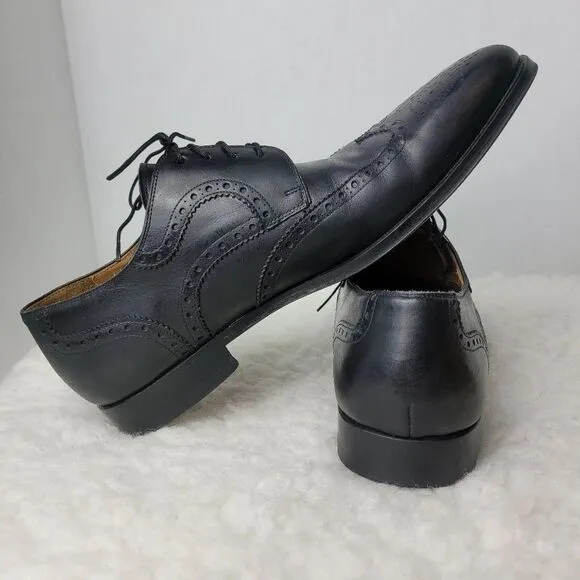 Magnanni Mens Shoes  Size 8.5  Brogue Wingtip Black Leather Derby Oxford 13974