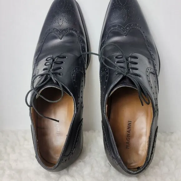 Magnanni Mens Shoes  Size 8.5  Brogue Wingtip Black Leather Derby Oxford 13974