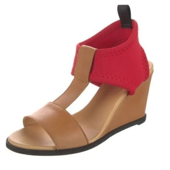 Maison Margiela MM6 Women's  size 10 Tan Red Leather Wedges Sandals Shoes